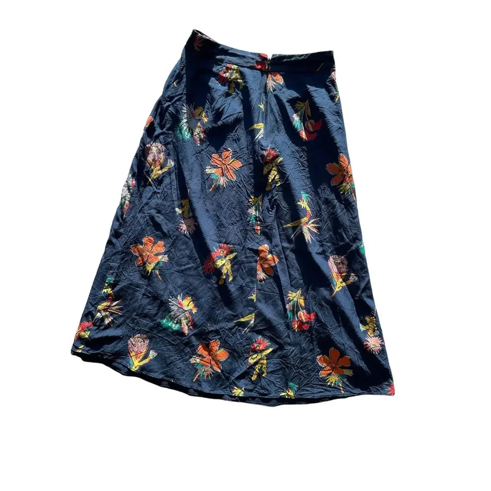Madewell Blue Floral Maxi Silk Skirt Size 2